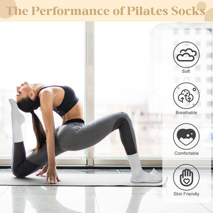6 Pairs Pilates Socks with Grips for Women, Grip Non Slip Yoga Socks