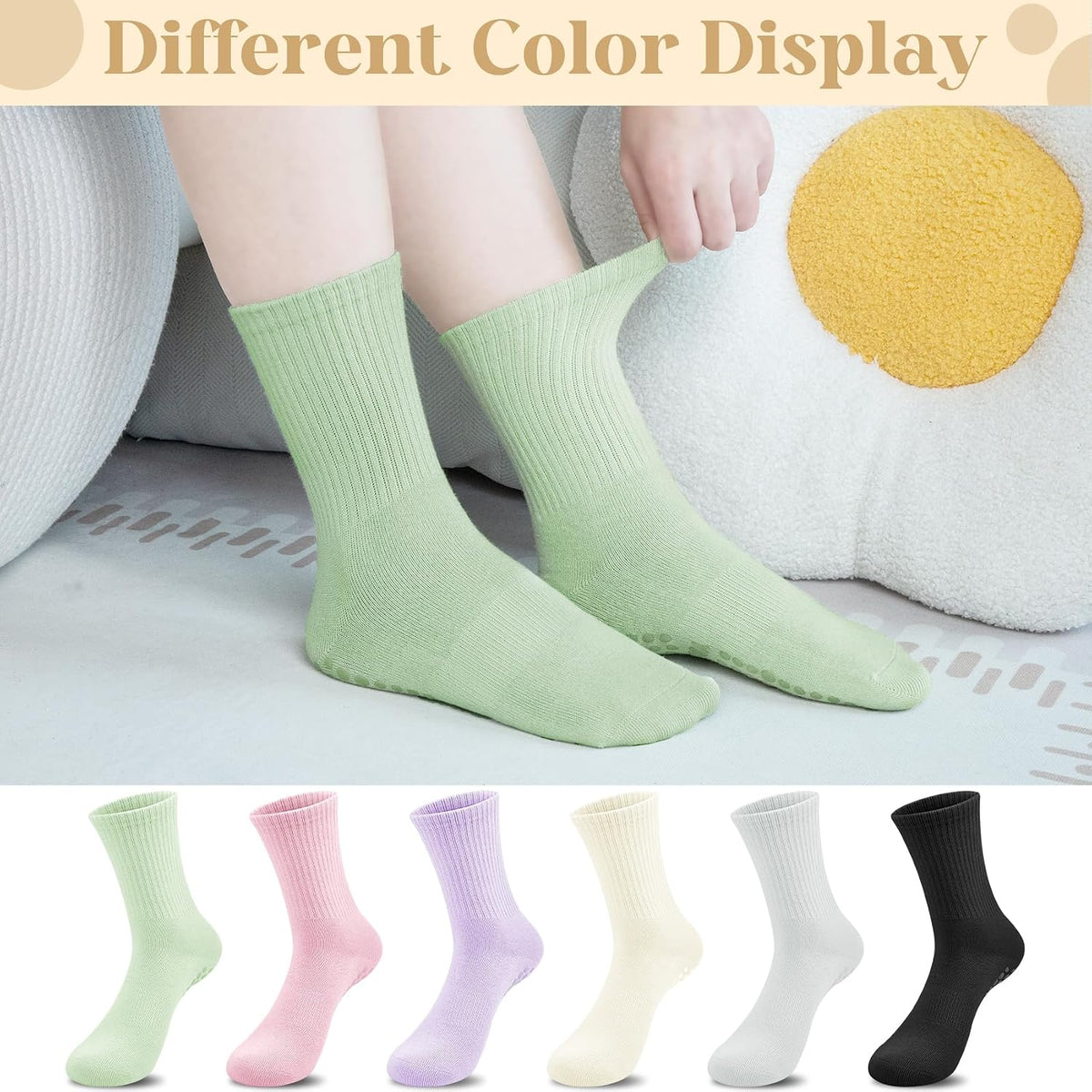 6 Pairs Pilates Socks with Grips for Women, Grip Non Slip Yoga Socks