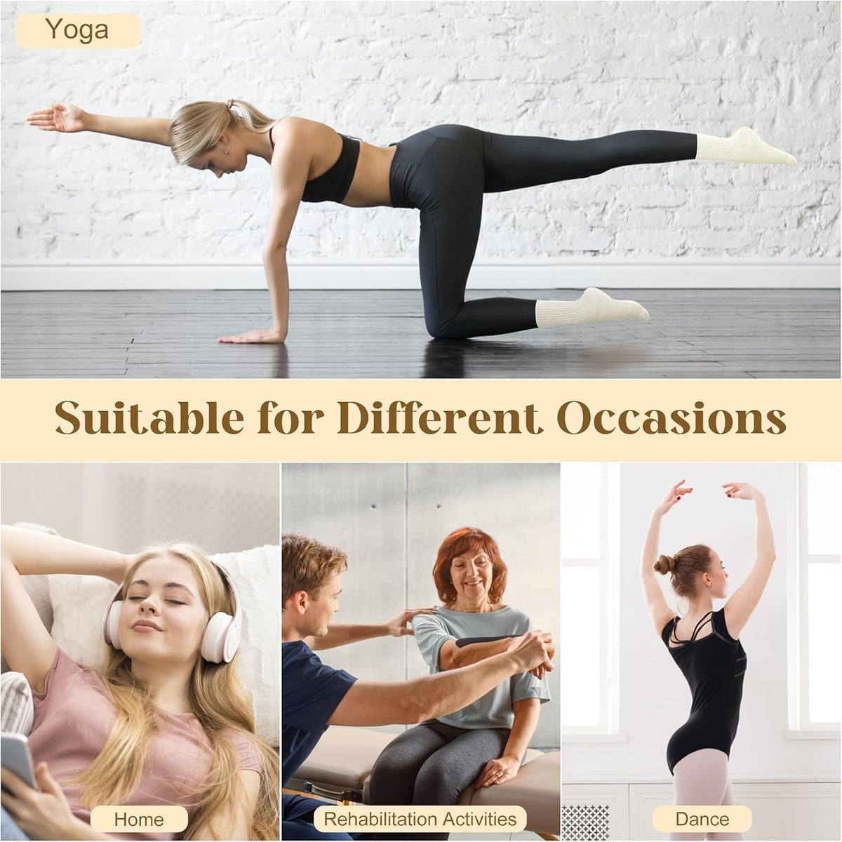 6 Pairs Pilates Socks with Grips for Women, Grip Non Slip Yoga Socks