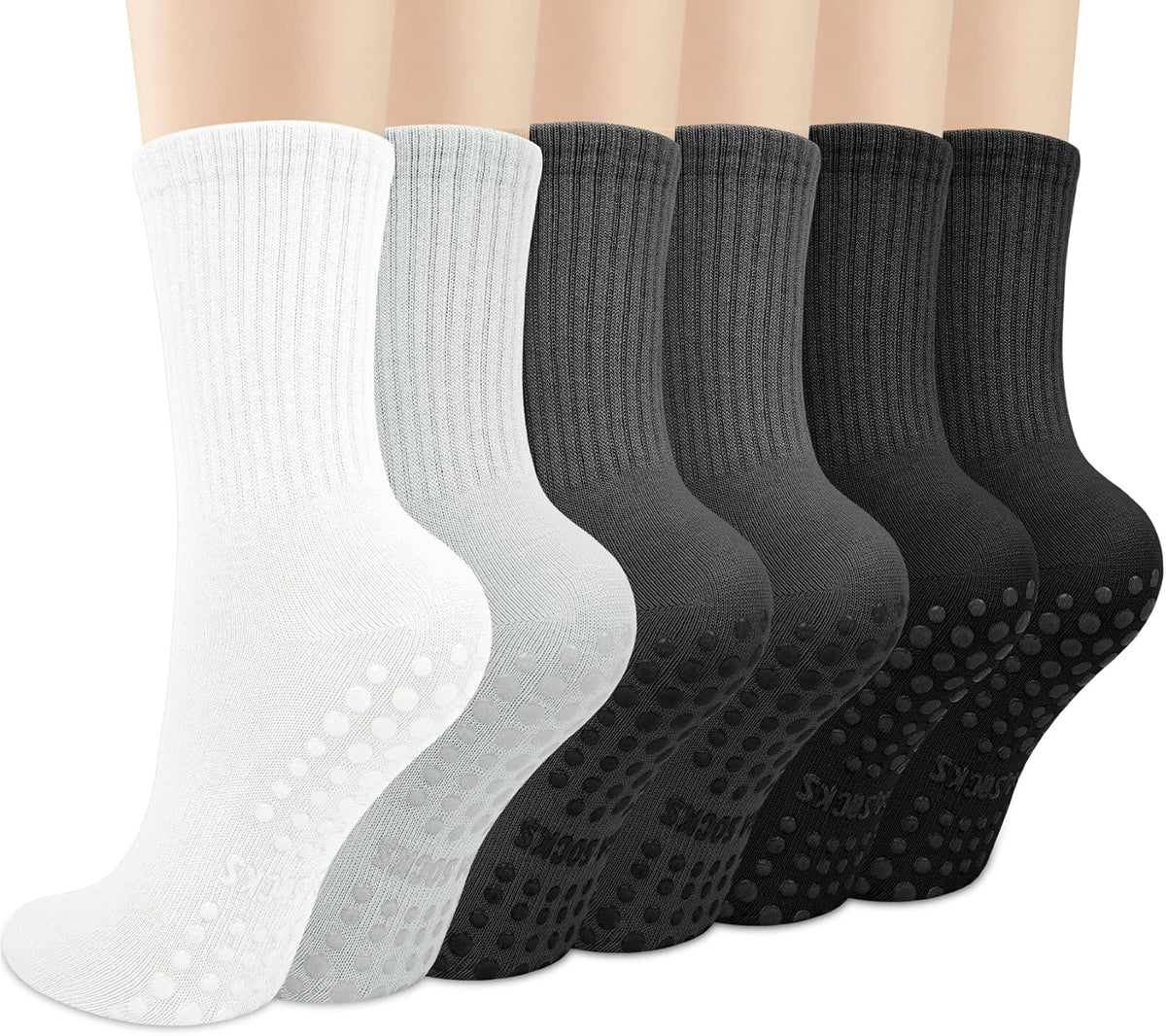 6 Pairs Pilates Socks with Grips for Women, Grip Non Slip Yoga Socks