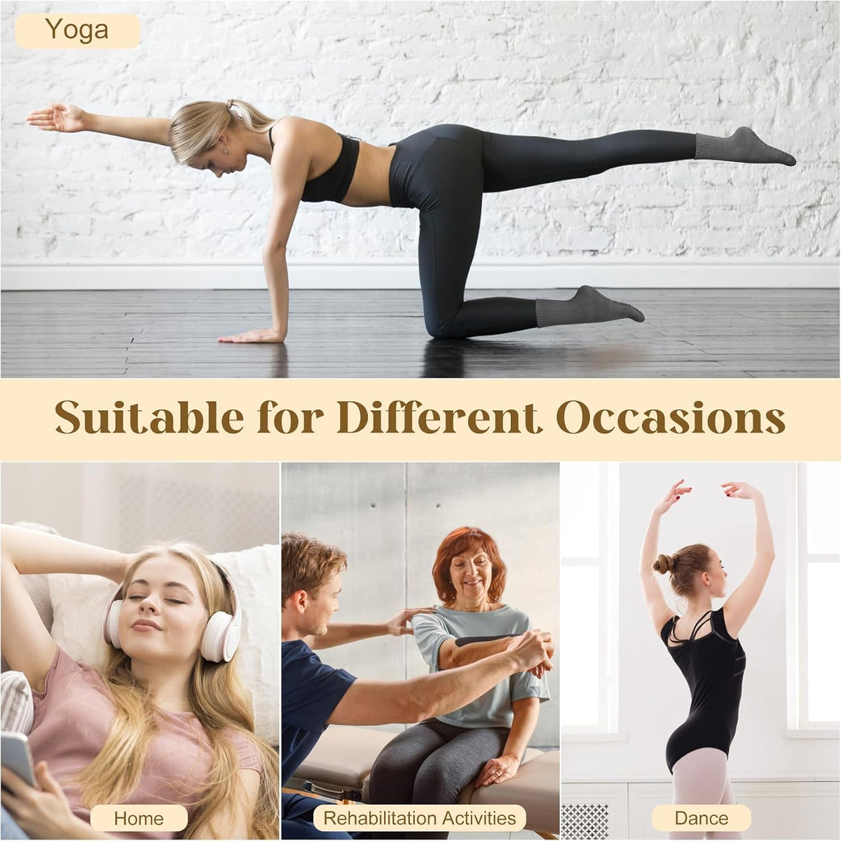 6 Pairs Pilates Socks with Grips for Women, Grip Non Slip Yoga Socks