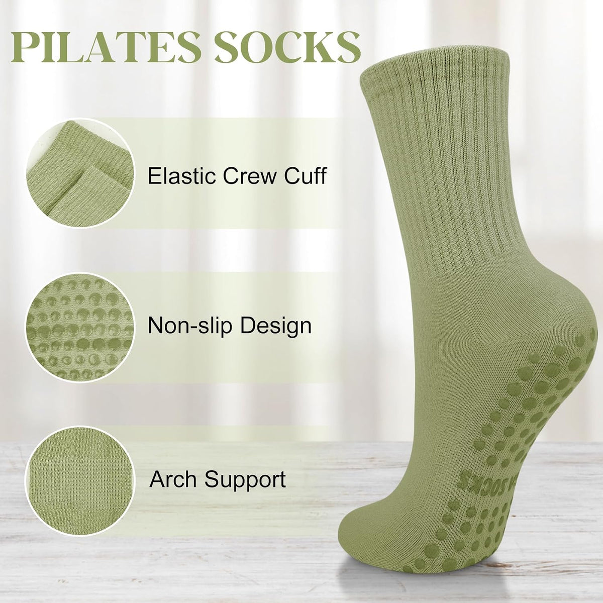 6 Pairs Pilates Socks with Grips for Women, Grip Non Slip Yoga Socks