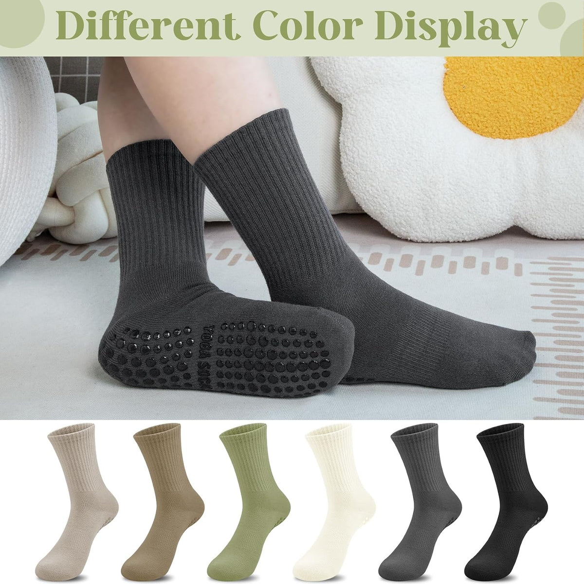 6 Pairs Pilates Socks with Grips for Women, Grip Non Slip Yoga Socks
