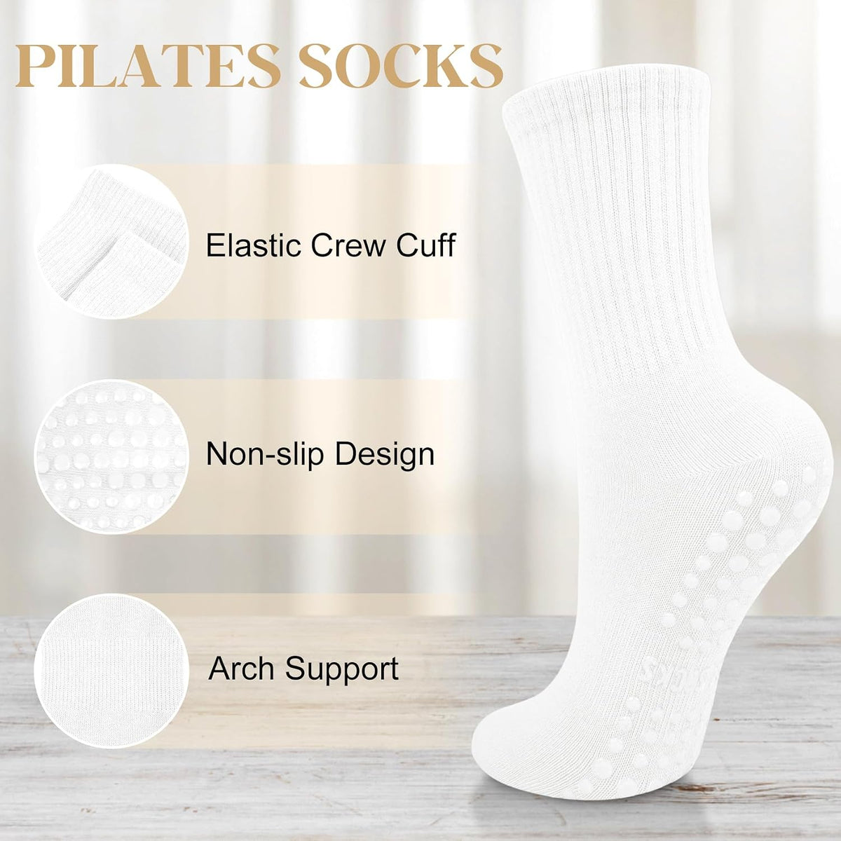 6 Pairs Pilates Socks with Grips for Women, Grip Non Slip Yoga Socks
