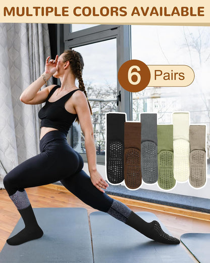 6 Pairs Pilates Socks with Grips for Women, Grip Non Slip Yoga Socks