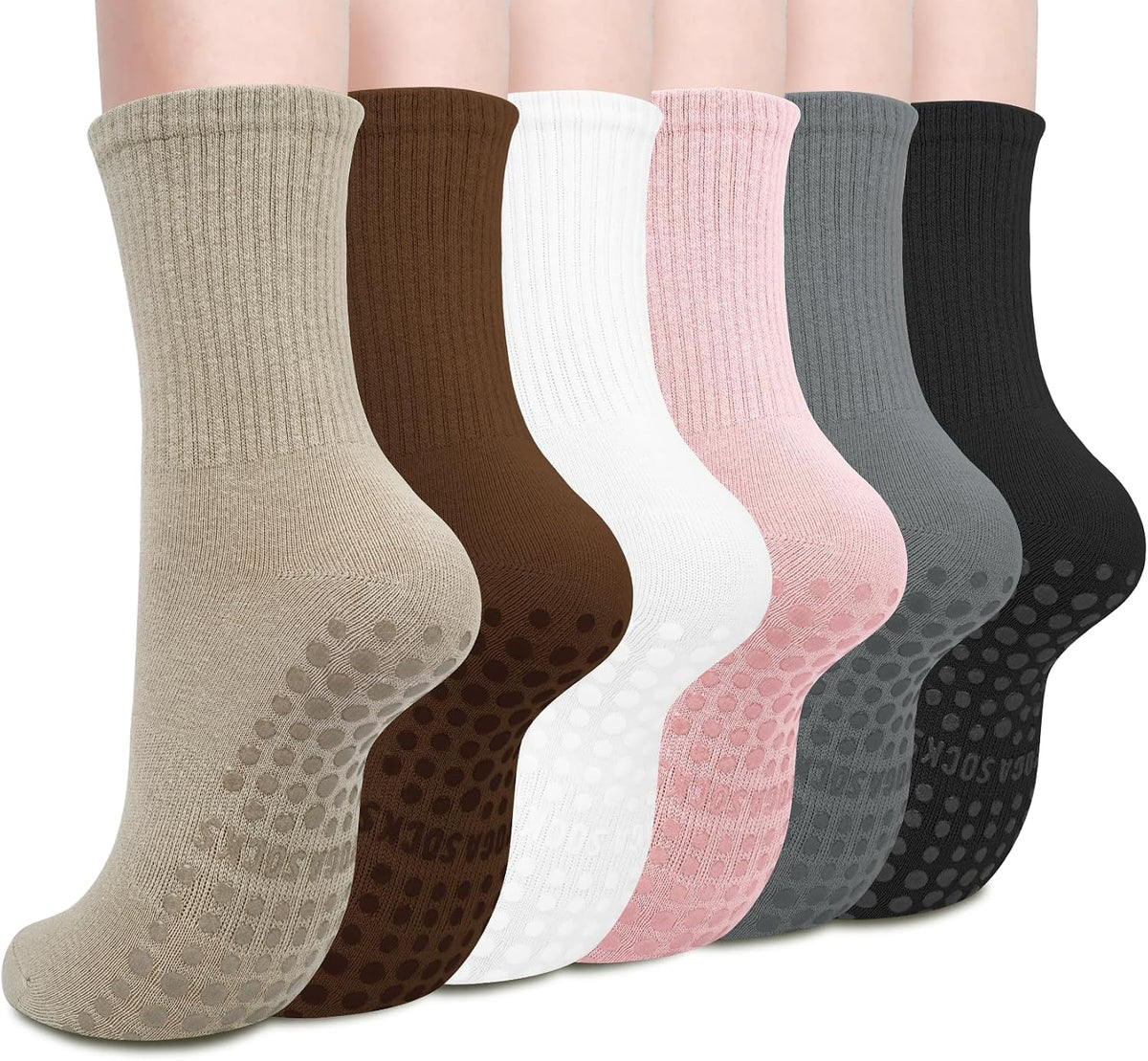 6 Pairs Pilates Socks with Grips for Women, Grip Non Slip Yoga Socks