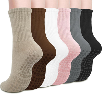 6 Pairs Pilates Socks with Grips for Women, Grip Non Slip Yoga Socks