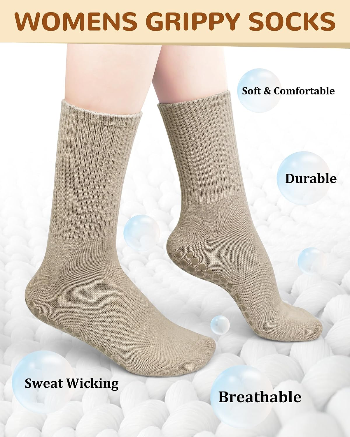 6 Pairs Pilates Socks with Grips for Women, Grip Non Slip Yoga Socks