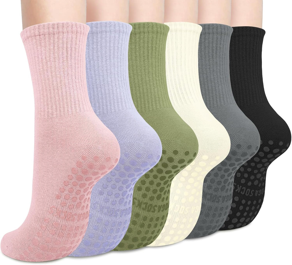 6 Pairs Pilates Socks with Grips for Women, Grip Non Slip Yoga Socks