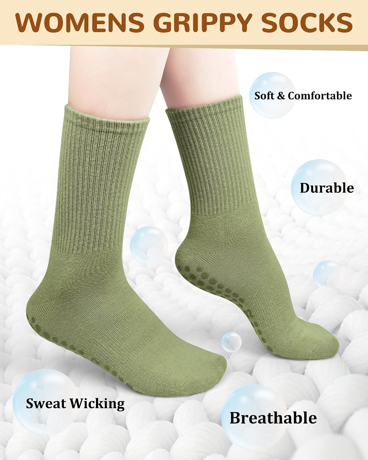 6 Pairs Pilates Socks with Grips for Women, Grip Non Slip Yoga Socks