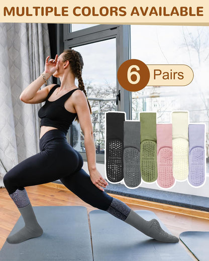 6 Pairs Pilates Socks with Grips for Women, Grip Non Slip Yoga Socks