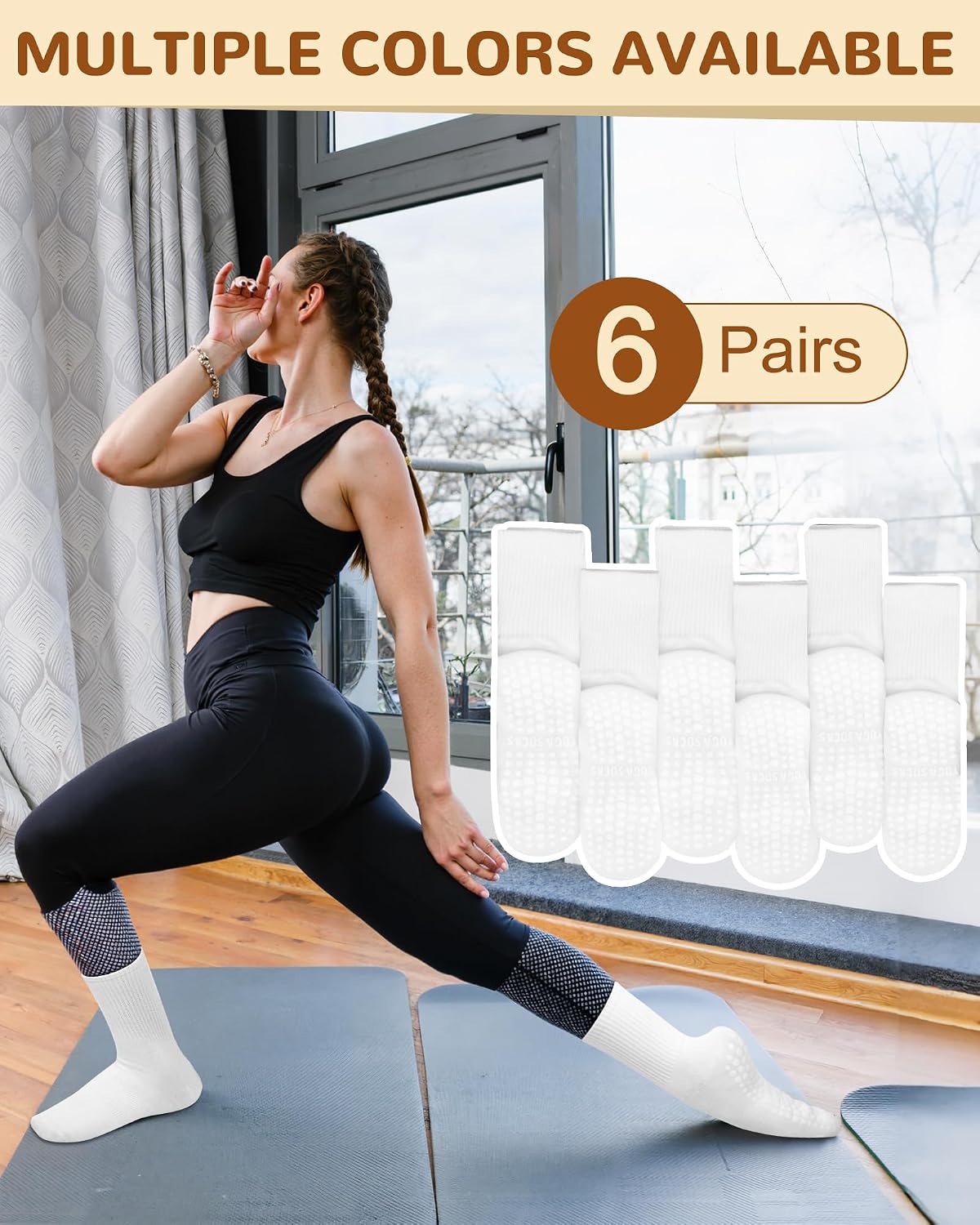 6 Pairs Pilates Socks with Grips for Women, Grip Non Slip Yoga Socks