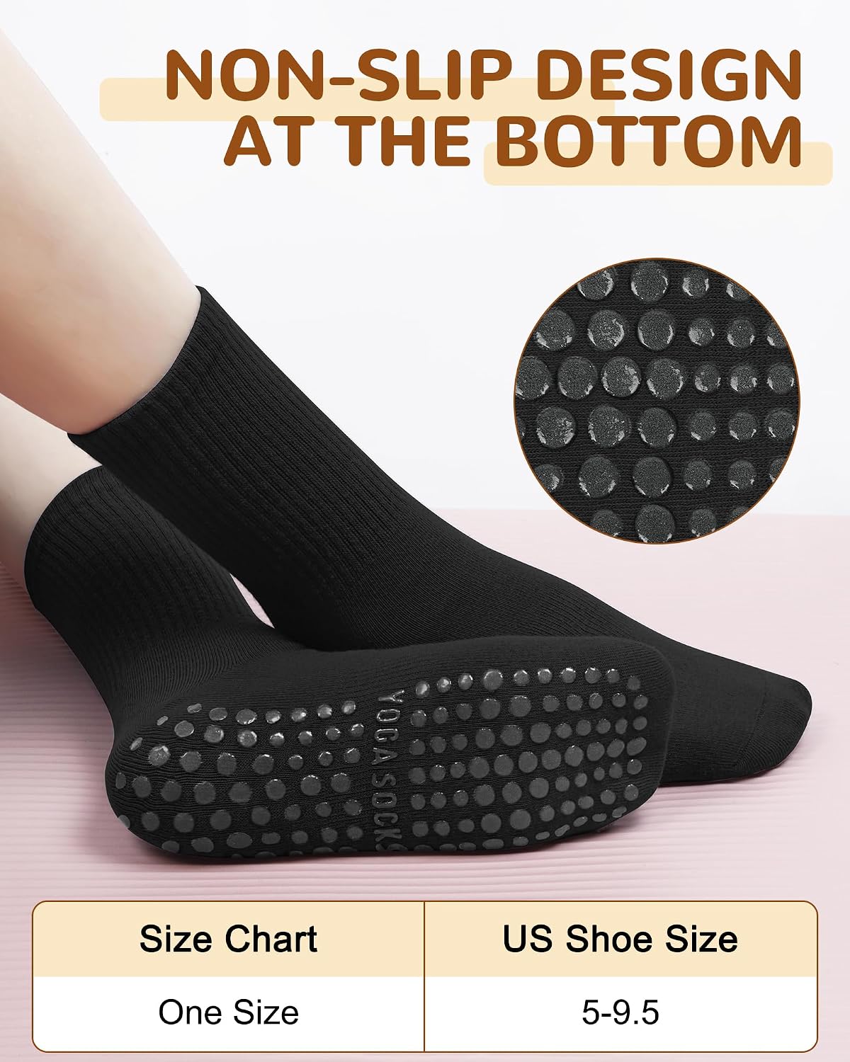6 Pairs Pilates Socks with Grips for Women, Grip Non Slip Yoga Socks