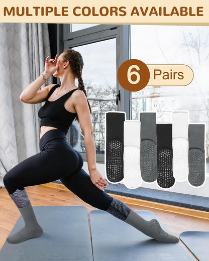 6 Pairs Pilates Socks with Grips for Women, Grip Non Slip Yoga Socks