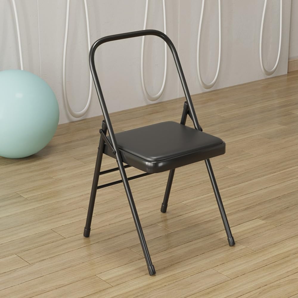 Folding Yoga Chair, Iyengar Yoga Auxiliary Chair Non-Slip Folding Stool for Flexibility, Strength Training, Balance Handstand(Black)