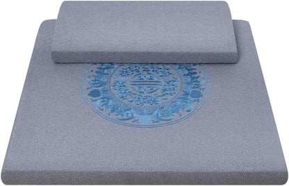 Square Meditation Cushion Mat Set with Washable Cotton Linen Cover, Larger Thick Yoga Mat Bolster Floor Pillows Seating for Adults Upgraded Meditation Accessories grey-70 * 5cm