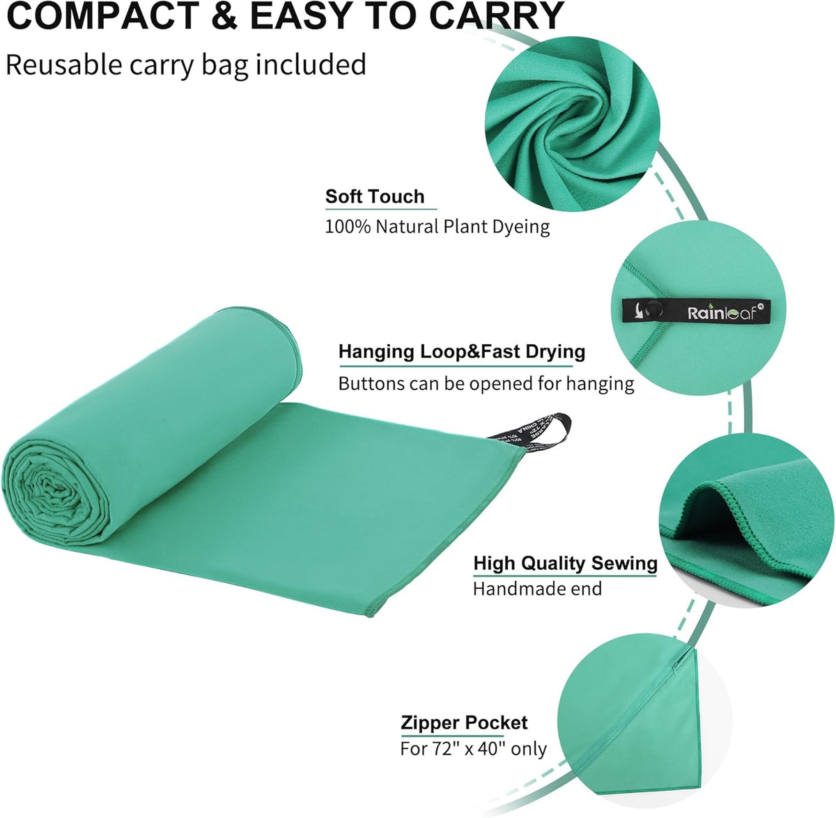 Microfiber Towel Quick Dry Camping & Travel & Gym Towel. Compact | Super Absorbent, Lightweight, Fast Drying. Suitable for Beach, Bath, Backpacking, Hiking, Swim.