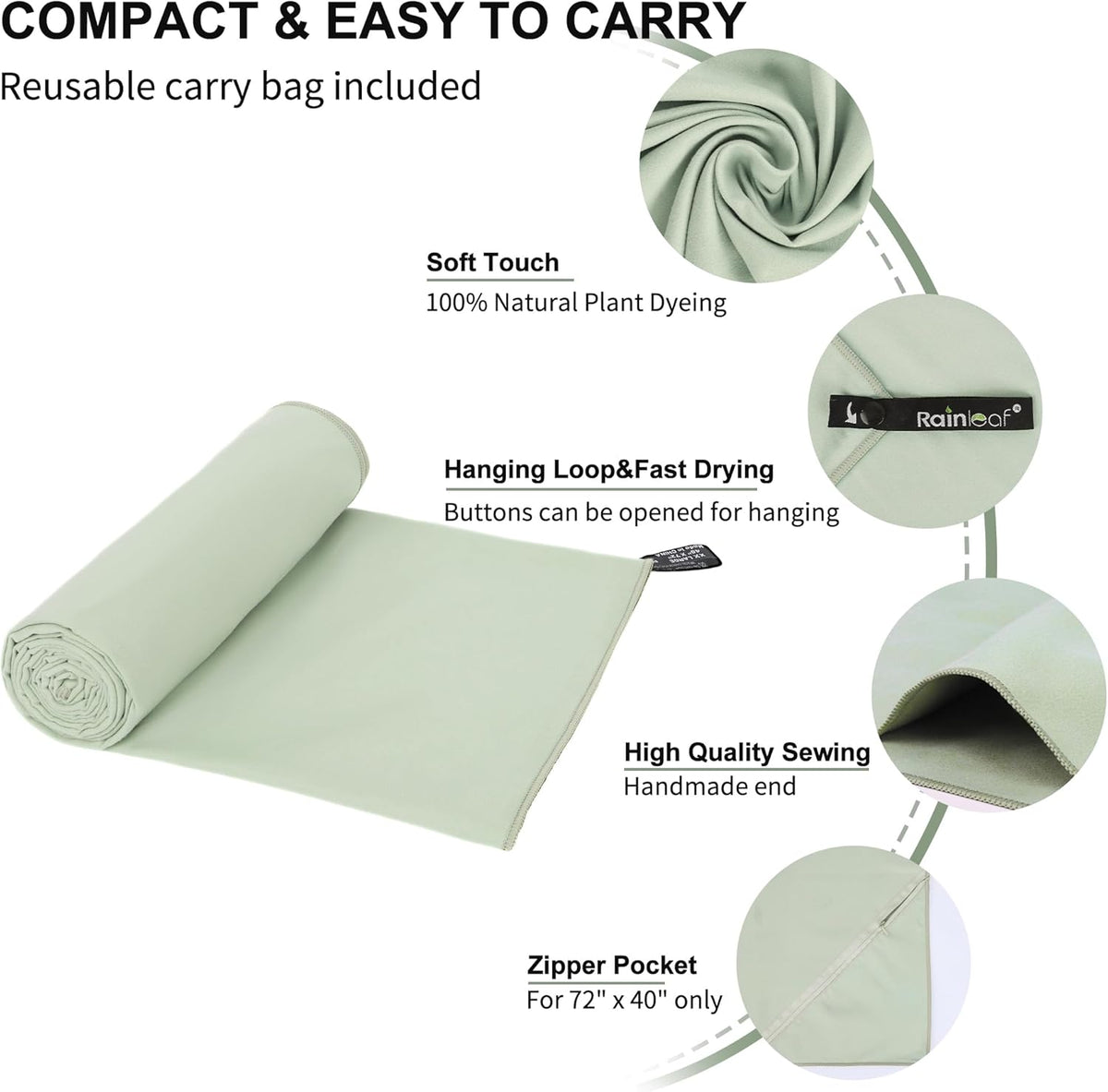 Microfiber Towel Quick Dry Camping & Travel & Gym Towel. Compact | Super Absorbent, Lightweight, Fast Drying. Suitable for Beach, Bath, Backpacking, Hiking, Swim.