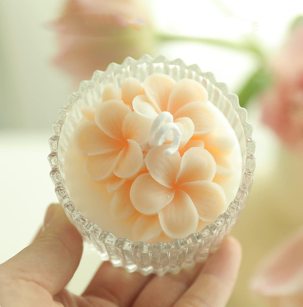 Flower Scented Candle,230G Plumeria Rubra L Soy Wax Aroma Decorative Candle in Glass Jar 8 Hours,Handmade Candle for Table Photo Prop,Prefect Gift for Meditation Stress Relief Mood Boosting Bath Yoga