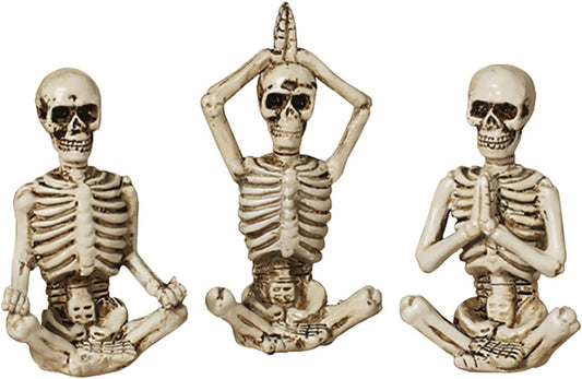 3 Pc Resin Skeleton Yoga Pose Tabletop Set Bookshelf Halloween Decoration Prop