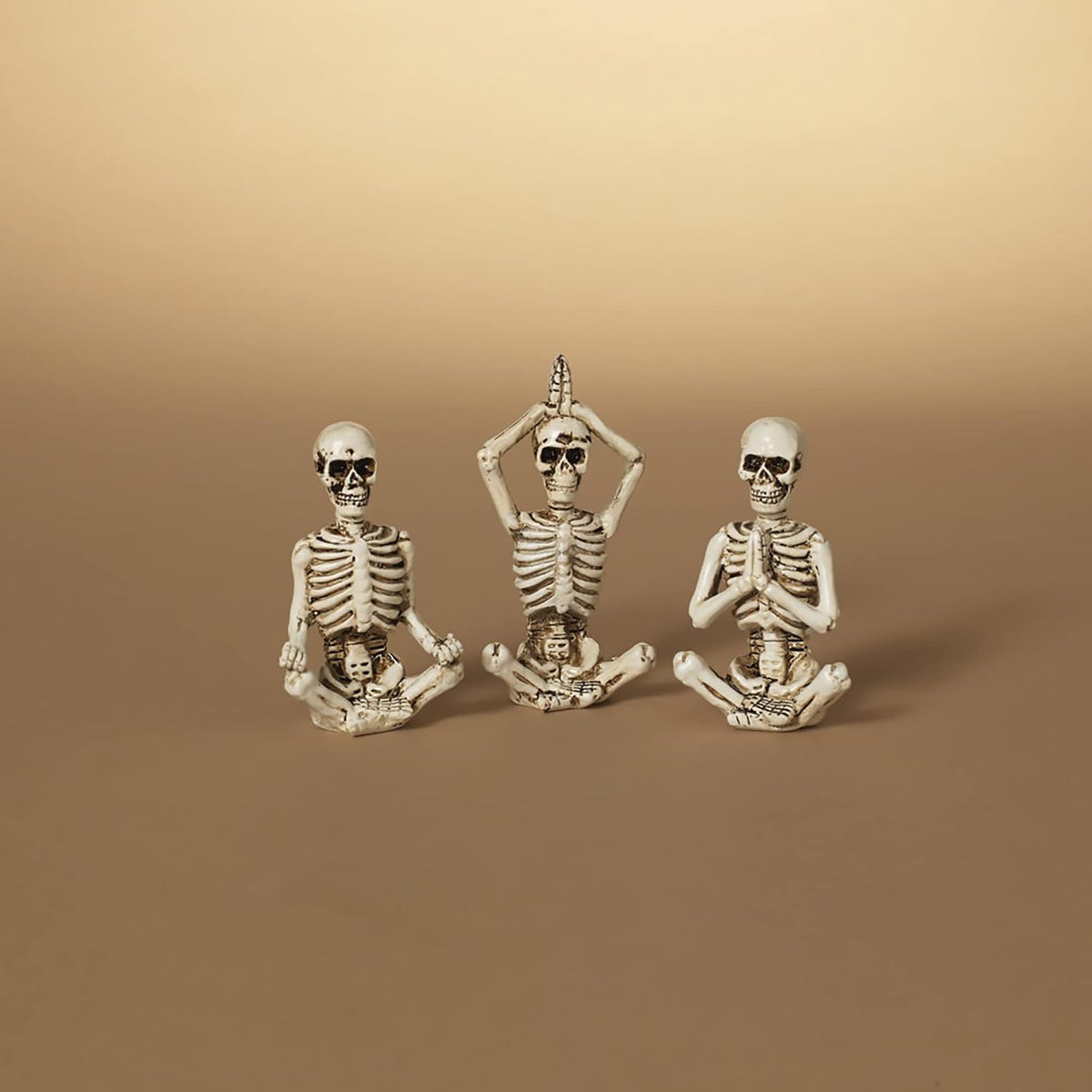 3 Pc Resin Skeleton Yoga Pose Tabletop Set Bookshelf Halloween Decoration Prop