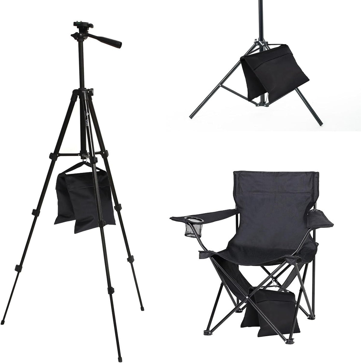 2 Pack Sand Bags, Black Sand Bags for Weight, Heavy Duty Sandbags for Umbrella Base, Photography Video Equipment, Light Tripod, Fishing Chair, Sports, Backdrop Stand, Camping, Tent