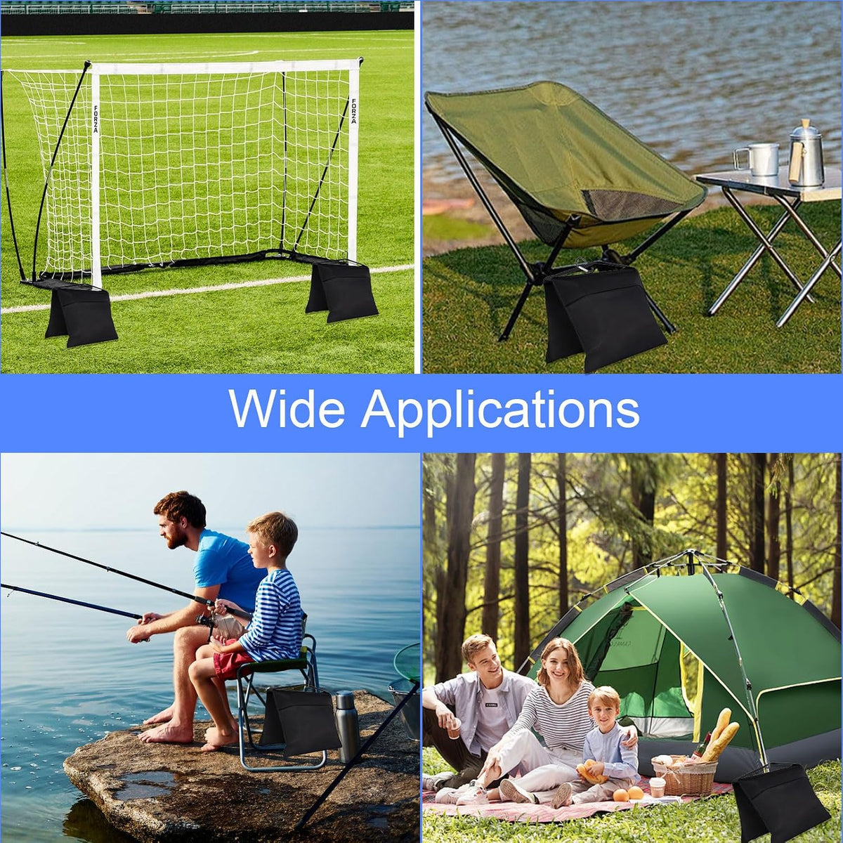 2 Pack Sand Bags, Black Sand Bags for Weight, Heavy Duty Sandbags for Umbrella Base, Photography Video Equipment, Light Tripod, Fishing Chair, Sports, Backdrop Stand, Camping, Tent