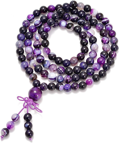 6mm Natural Healing Gemstones Buddhist 108 Prayer Mala Stretchy Bracelet Necklace