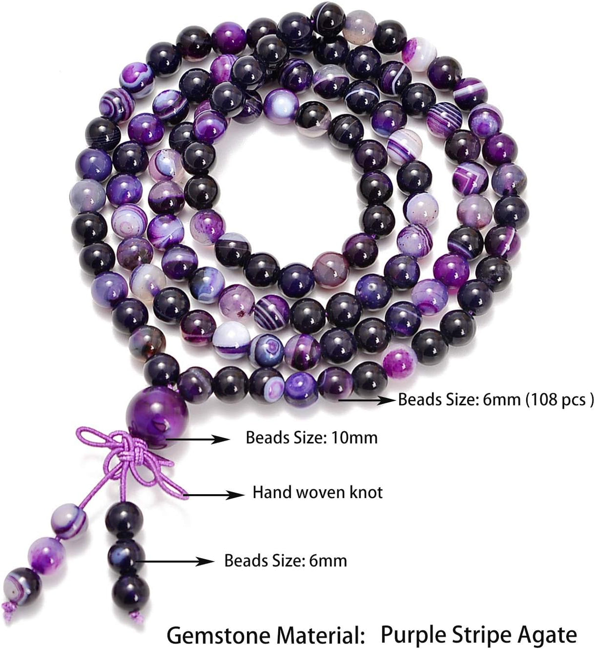 6mm Natural Healing Gemstones Buddhist 108 Prayer Mala Stretchy Bracelet Necklace