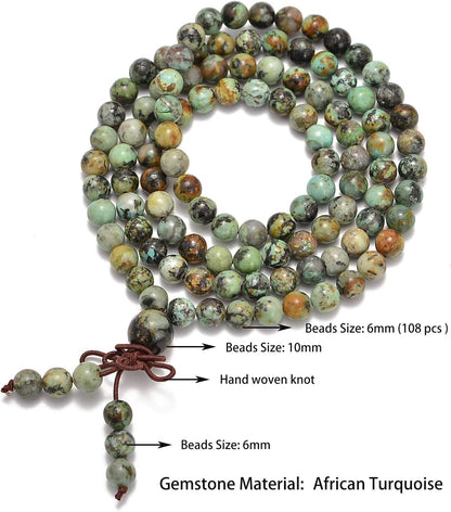 6mm Natural Healing Gemstones Buddhist 108 Prayer Mala Stretchy Bracelet Necklace