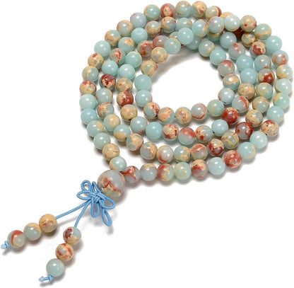6mm Natural Healing Gemstones Buddhist 108 Prayer Mala Stretchy Bracelet Necklace