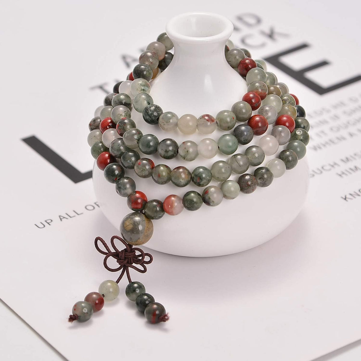 6mm Natural Healing Gemstones Buddhist 108 Prayer Mala Stretchy Bracelet Necklace