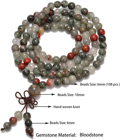 6mm Natural Healing Gemstones Buddhist 108 Prayer Mala Stretchy Bracelet Necklace