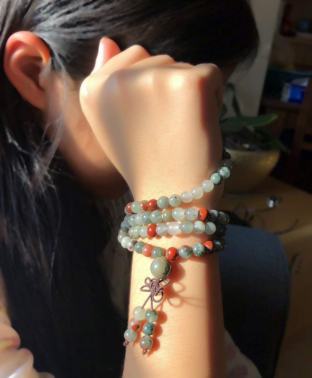 6mm Natural Healing Gemstones Buddhist 108 Prayer Mala Stretchy Bracelet Necklace