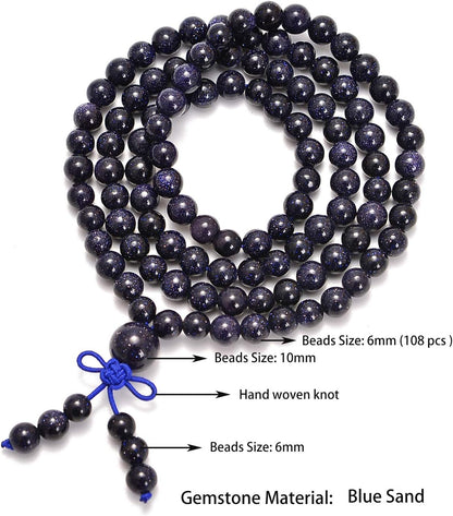 6mm Natural Healing Gemstones Buddhist 108 Prayer Mala Stretchy Bracelet Necklace