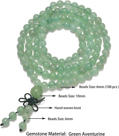 6mm Natural Healing Gemstones Buddhist 108 Prayer Mala Stretchy Bracelet Necklace