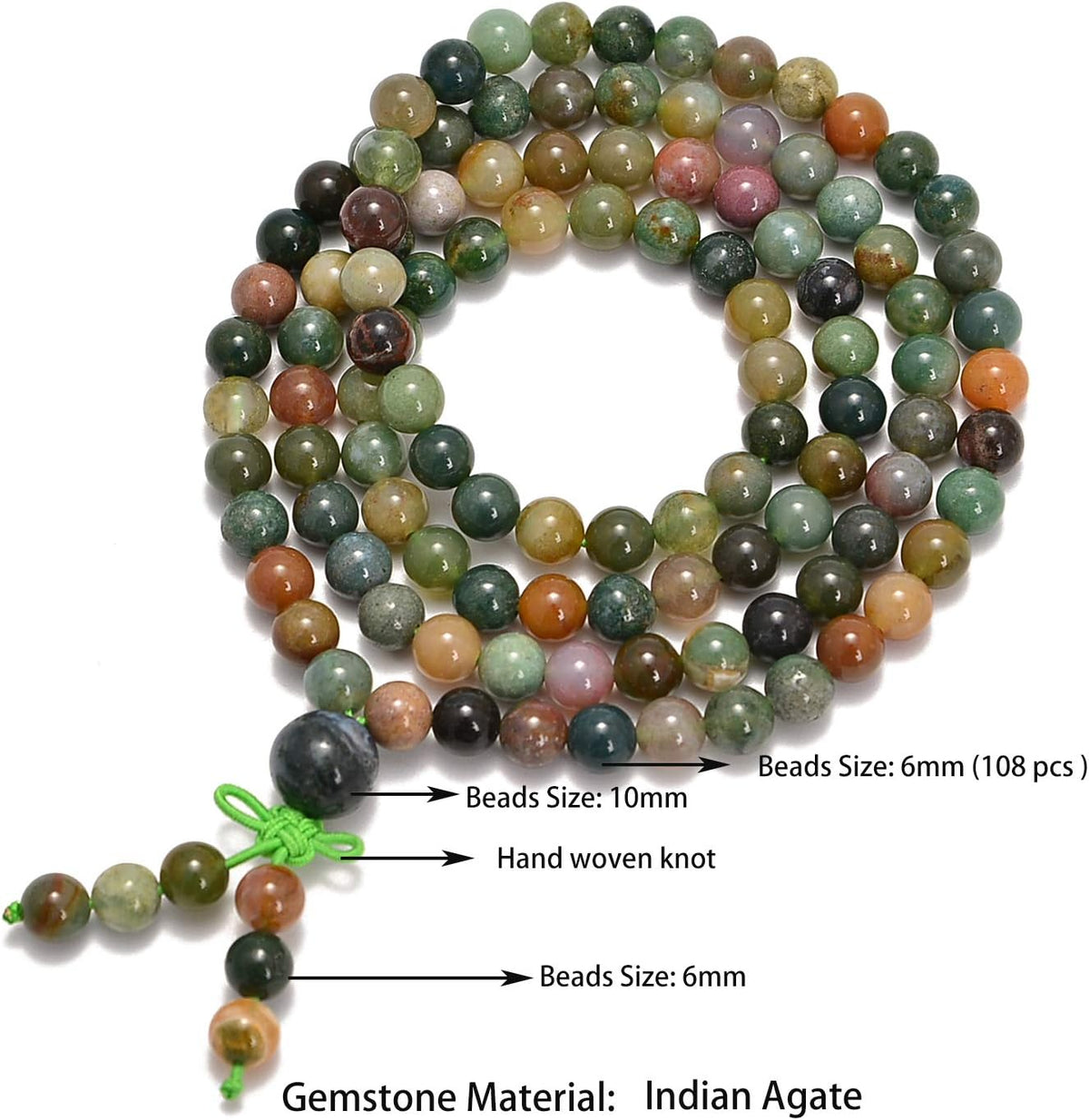 6mm Natural Healing Gemstones Buddhist 108 Prayer Mala Stretchy Bracelet Necklace