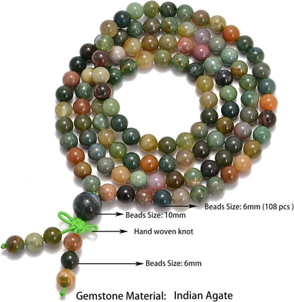 6mm Natural Healing Gemstones Buddhist 108 Prayer Mala Stretchy Bracelet Necklace