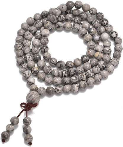 6mm Natural Healing Gemstones Buddhist 108 Prayer Mala Stretchy Bracelet Necklace