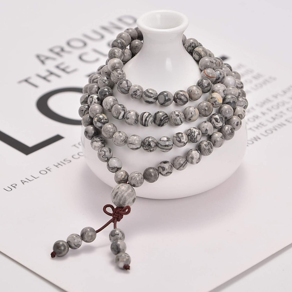 6mm Natural Healing Gemstones Buddhist 108 Prayer Mala Stretchy Bracelet Necklace