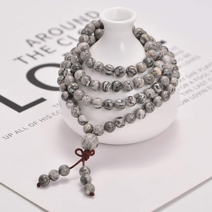 6mm Natural Healing Gemstones Buddhist 108 Prayer Mala Stretchy Bracelet Necklace