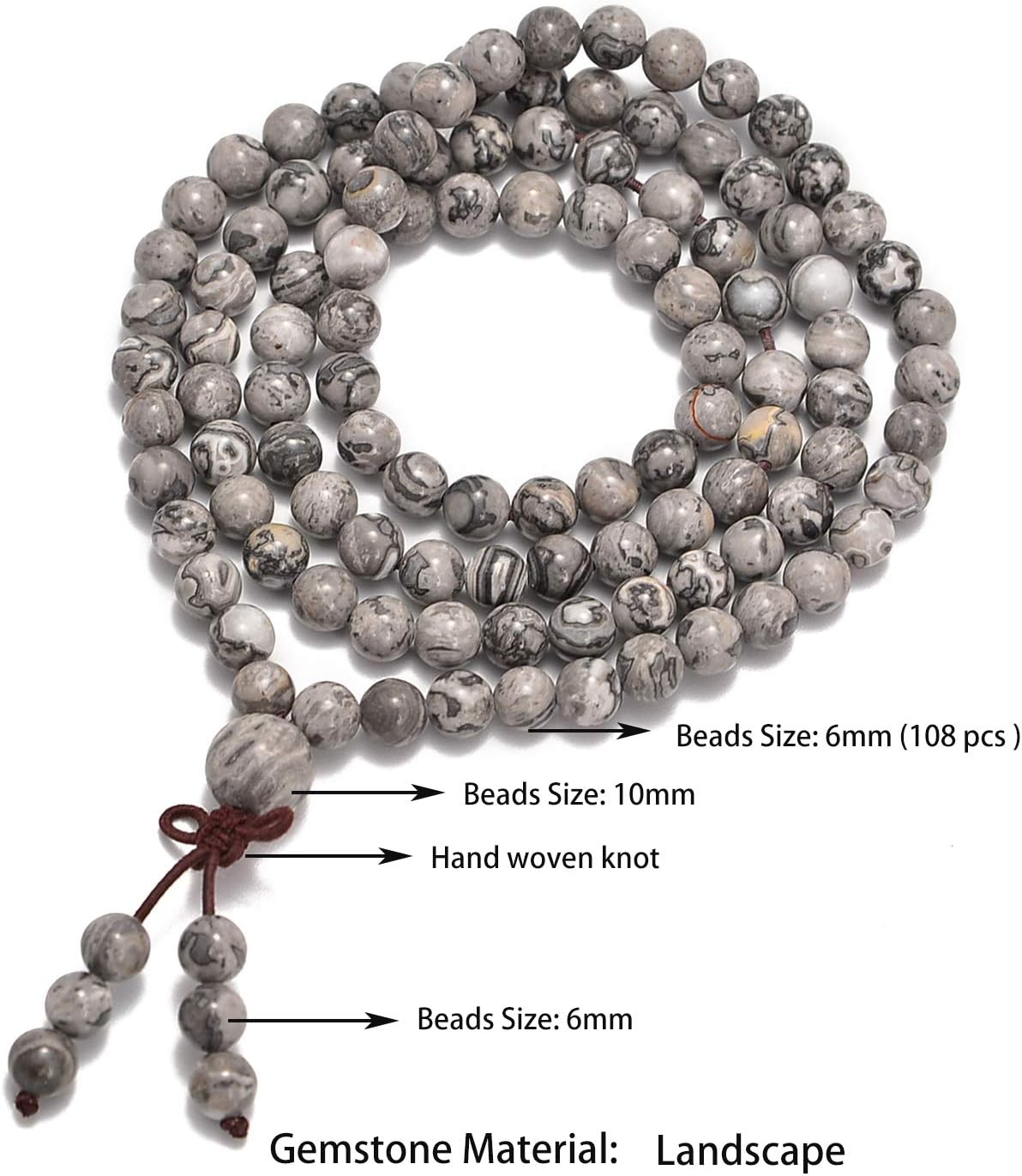 6mm Natural Healing Gemstones Buddhist 108 Prayer Mala Stretchy Bracelet Necklace