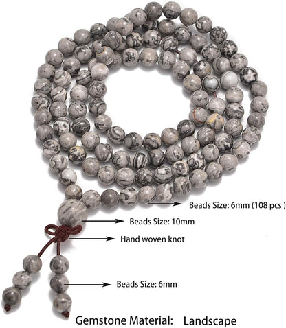 6mm Natural Healing Gemstones Buddhist 108 Prayer Mala Stretchy Bracelet Necklace