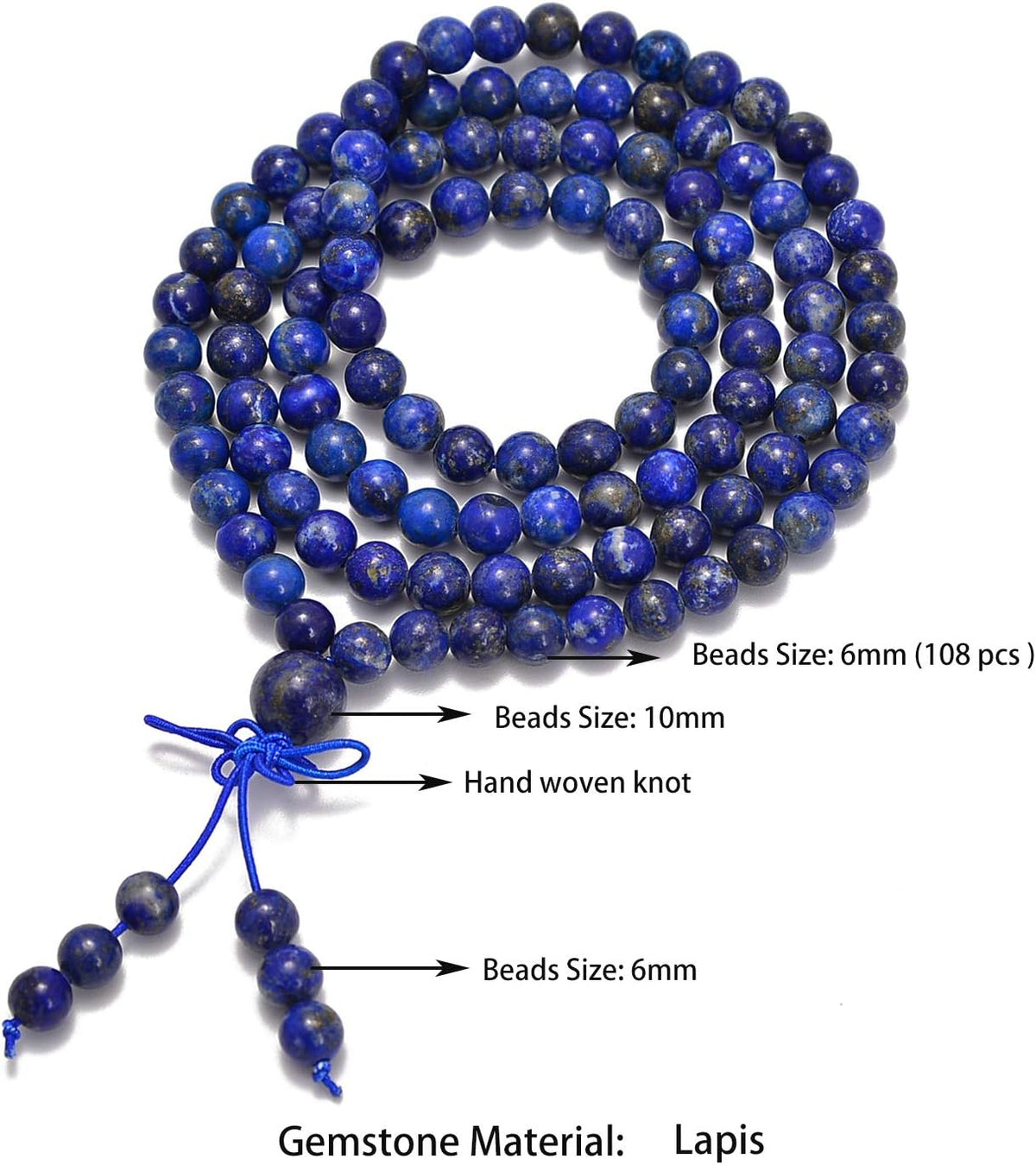 6mm Natural Healing Gemstones Buddhist 108 Prayer Mala Stretchy Bracelet Necklace