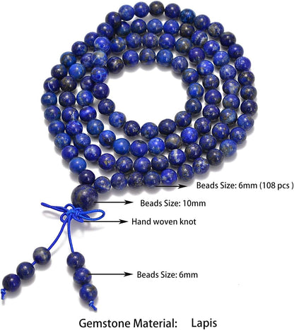 6mm Natural Healing Gemstones Buddhist 108 Prayer Mala Stretchy Bracelet Necklace