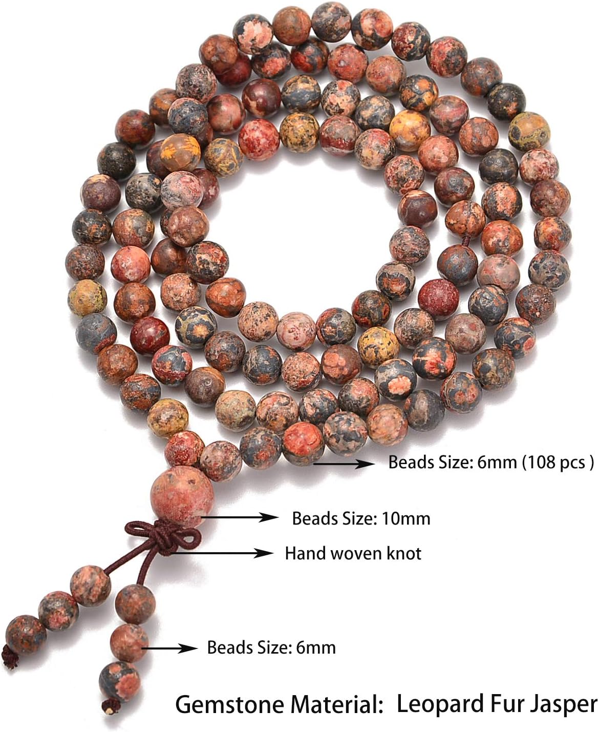 6mm Natural Healing Gemstones Buddhist 108 Prayer Mala Stretchy Bracelet Necklace