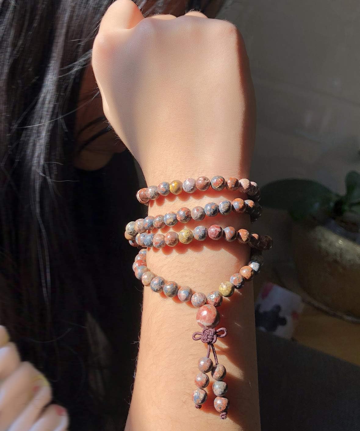 6mm Natural Healing Gemstones Buddhist 108 Prayer Mala Stretchy Bracelet Necklace