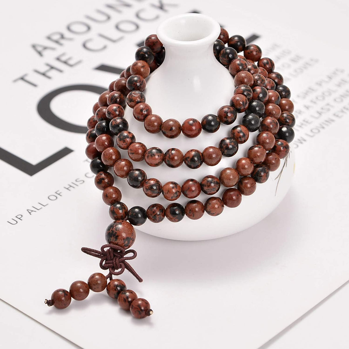 6mm Natural Healing Gemstones Buddhist 108 Prayer Mala Stretchy Bracelet Necklace