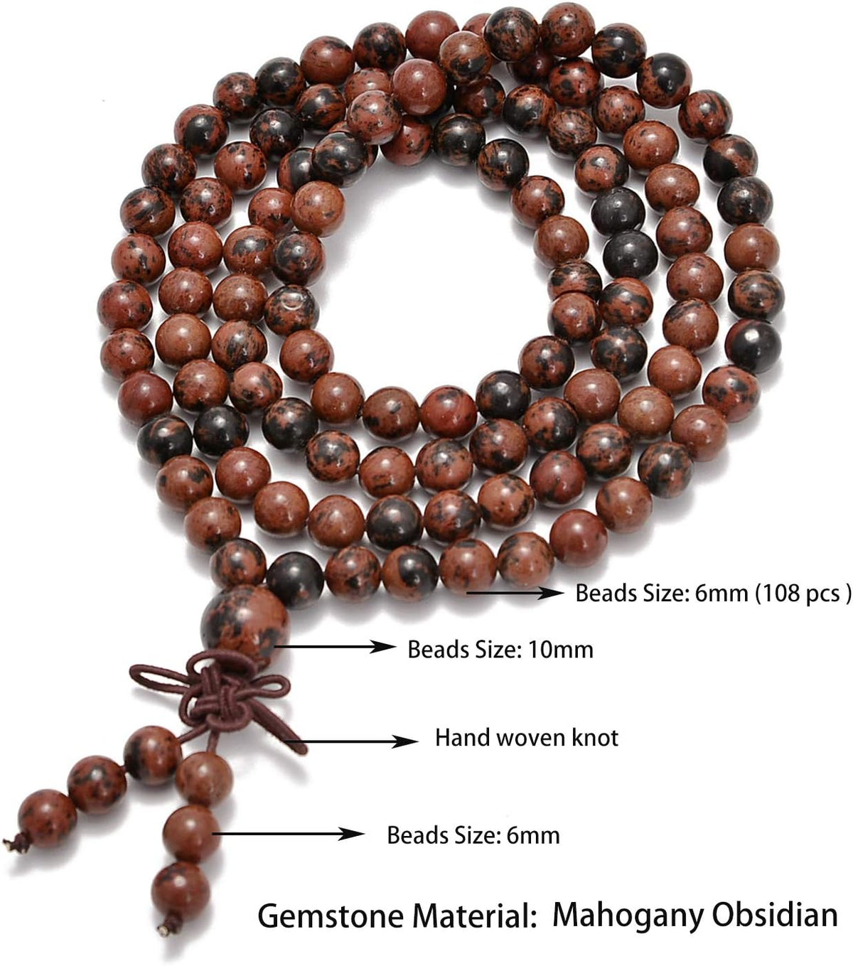 6mm Natural Healing Gemstones Buddhist 108 Prayer Mala Stretchy Bracelet Necklace