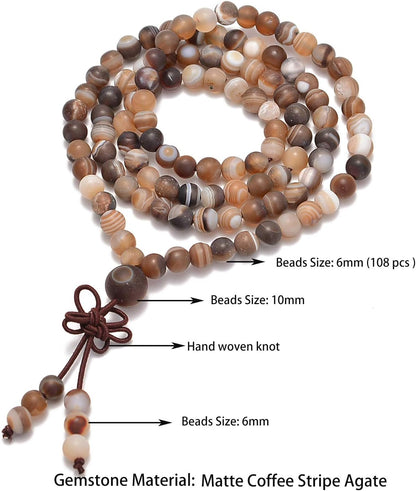 6mm Natural Healing Gemstones Buddhist 108 Prayer Mala Stretchy Bracelet Necklace